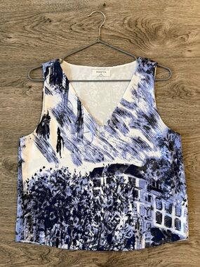 Babaton Blue & White V-Neck Print Top